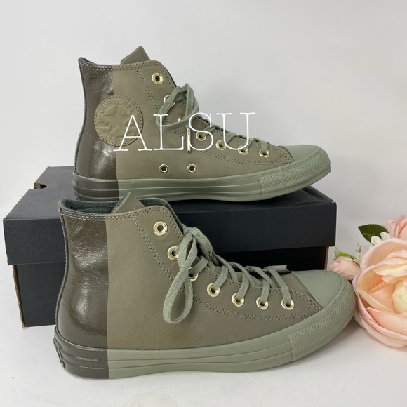 Converse Ctas High Top Leather Dark Stucco Green W - Picture 5 of 8